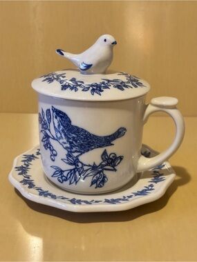 Andrea By Sadek Bird Toile Covered Teacup and Saucer